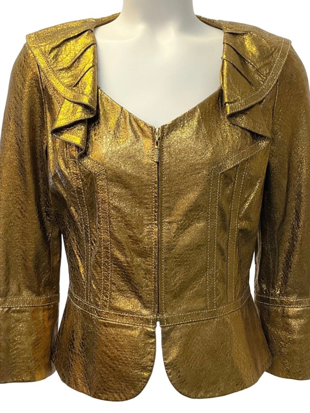 St. John Couture Copper Leather Ruffle Jacket